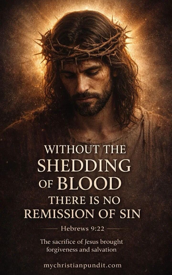 WITHOUT THE SHEDDING OF BLOOD THERE IS NO REMISSION OF SIN Hebrews 9:22 The sacrifice of Jesus brought forgiveness and salvation mychristianpundit.com