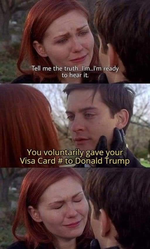 iy You voluntarlly gave your Vlsa Card to 1to Donald Trump