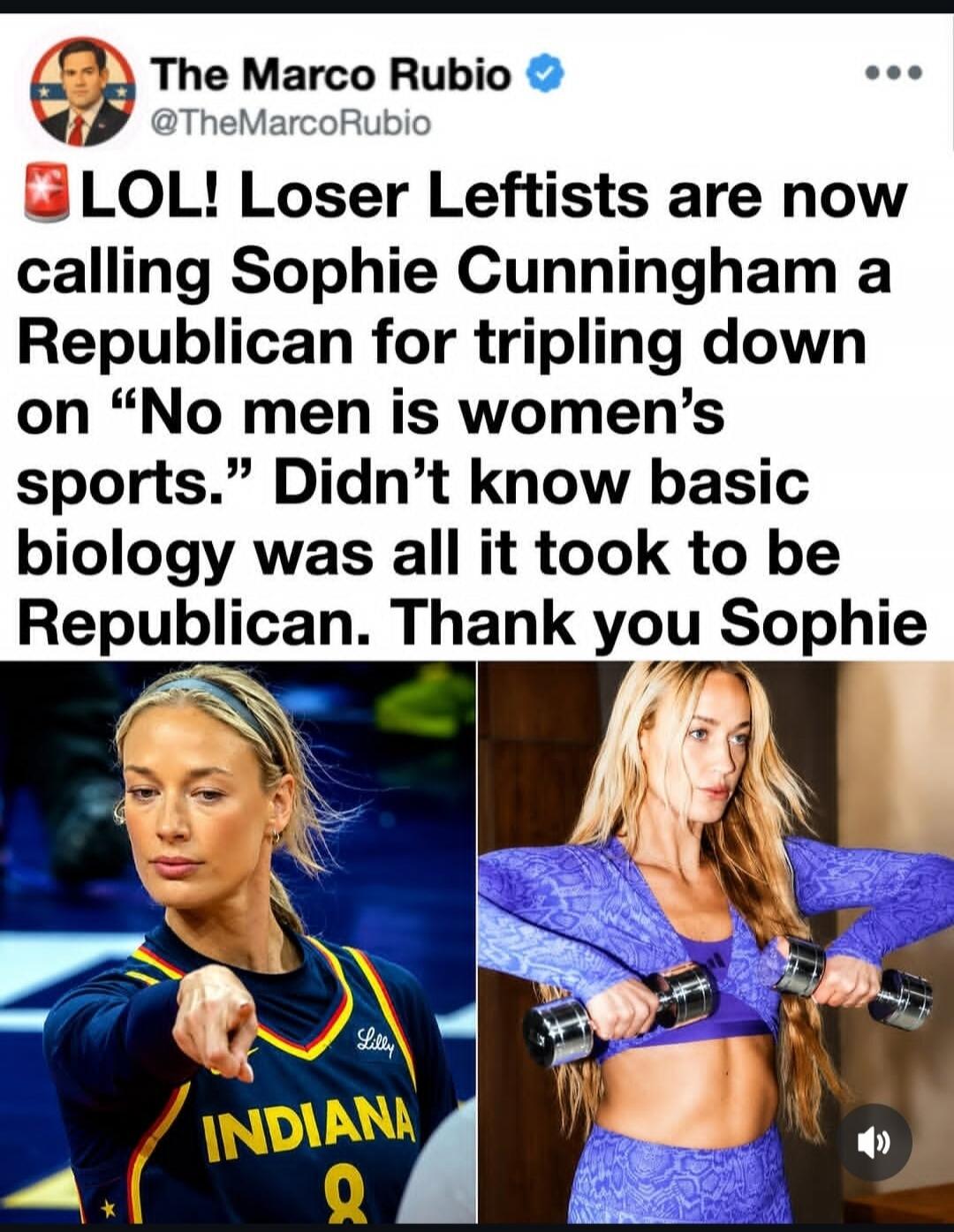The Marco Rubio @TheMarcoRubio LOL! Loser Leftists are now calling Sophie Cunningham a Republican for tripling down on 