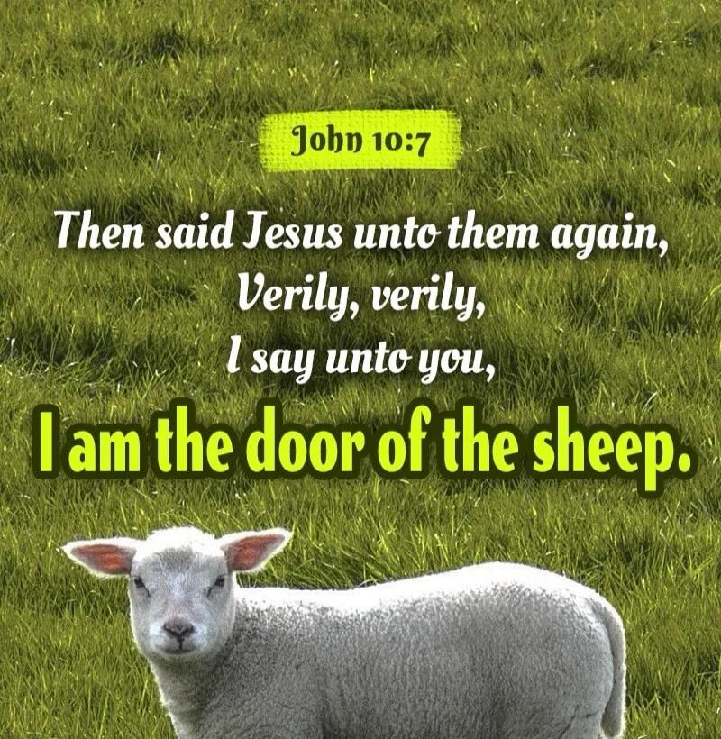 John 10:7 Then said Jesus unto them again, Verily, verily, I say unto you, I am the door of the sheep.