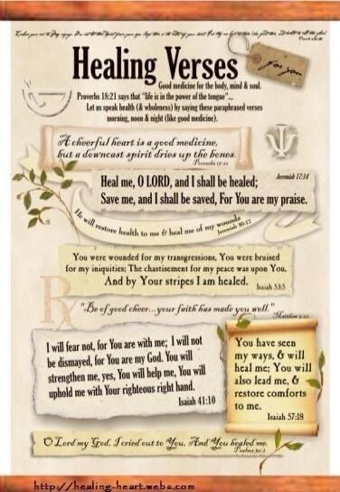 Healing Verses. Good medicine for the body, mind & soul. For you. Proverbs 18:21 says that 