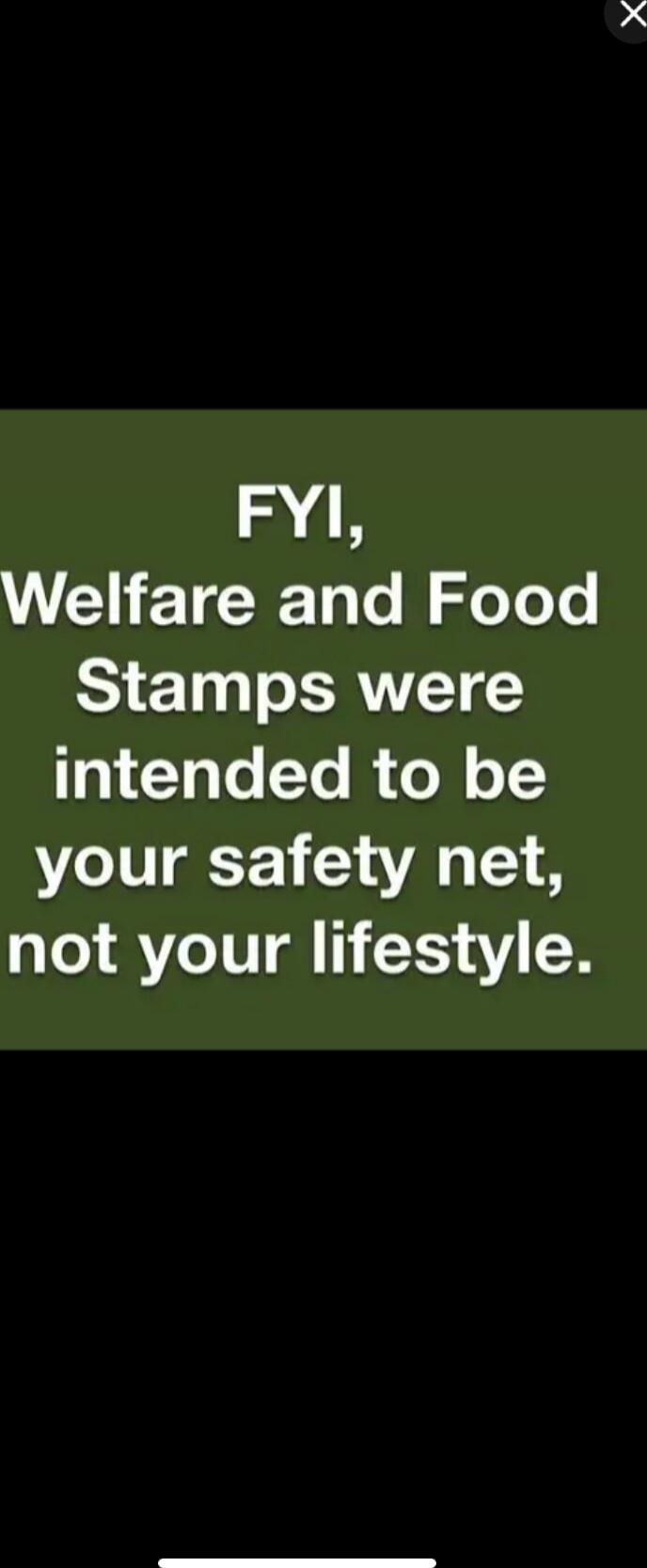 FYI, Welfare and Food Stamps were intended to be your safety net, not your lifestyle.