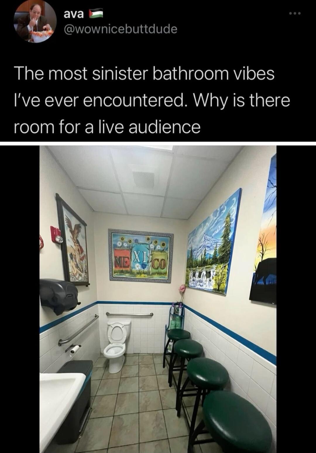 B wownicebuttdude The most sinister bathroom vibes Ive ever encountered Why is there room for a live audience