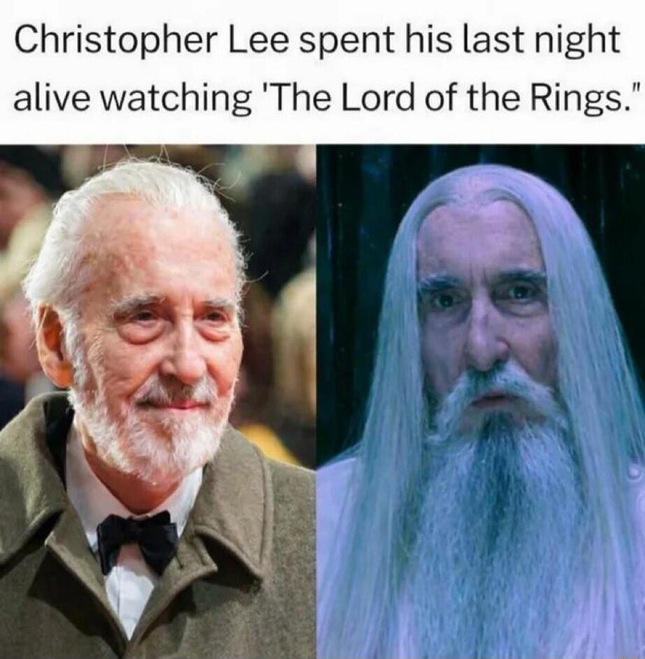 Christopher Lee spent his last night alive watching 'The Lord of the Rings.'