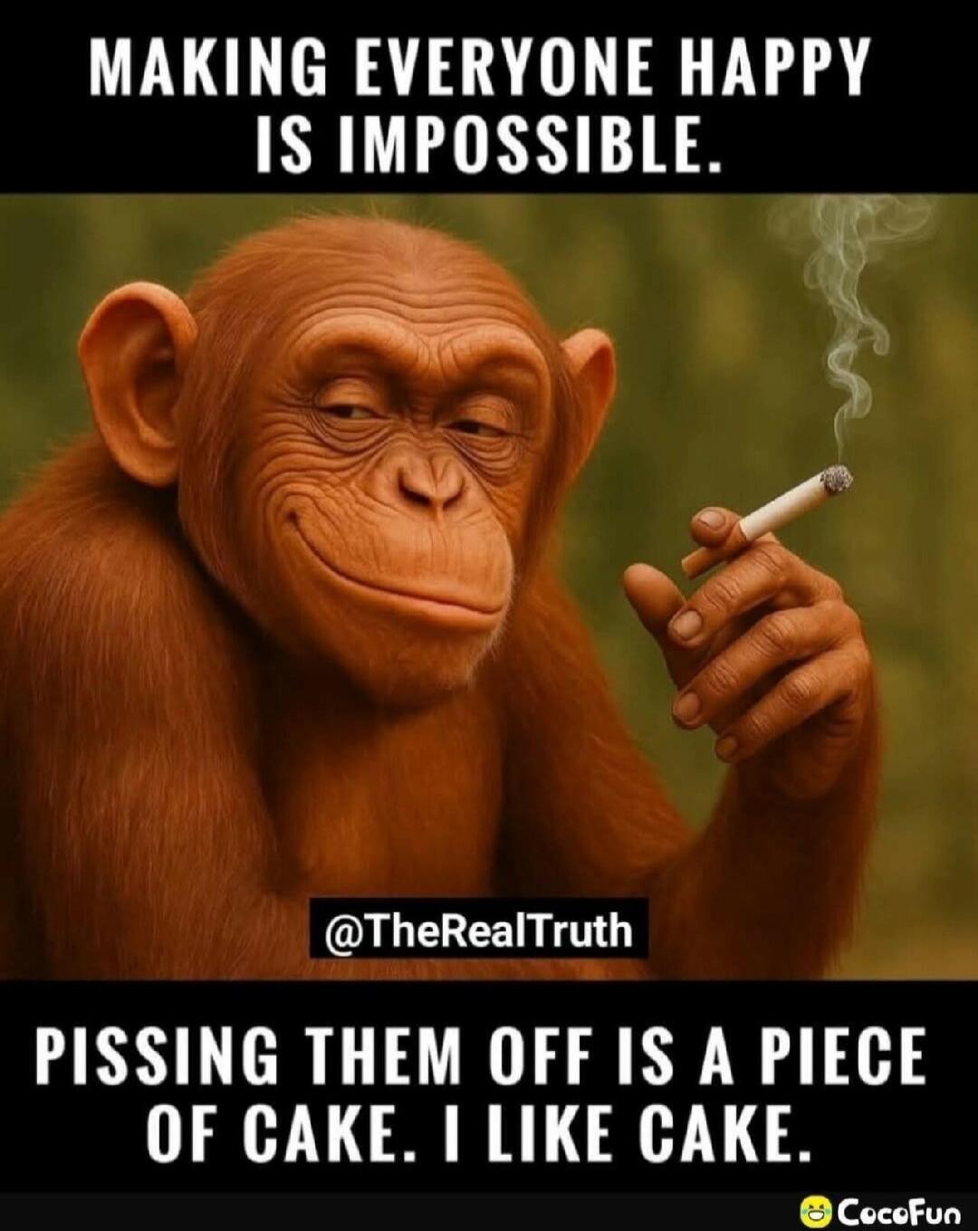 MAKING EVERYONE HAPPY IS IMPOSSIBLE. PISSING THEM OFF IS A PIECE OF CAKE. I LIKE CAKE.
