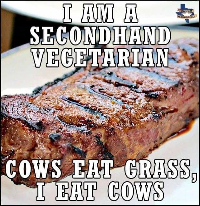 I AM A SECONDHAND VEGETARIAN COWS EAT GRASS, I EAT COWS