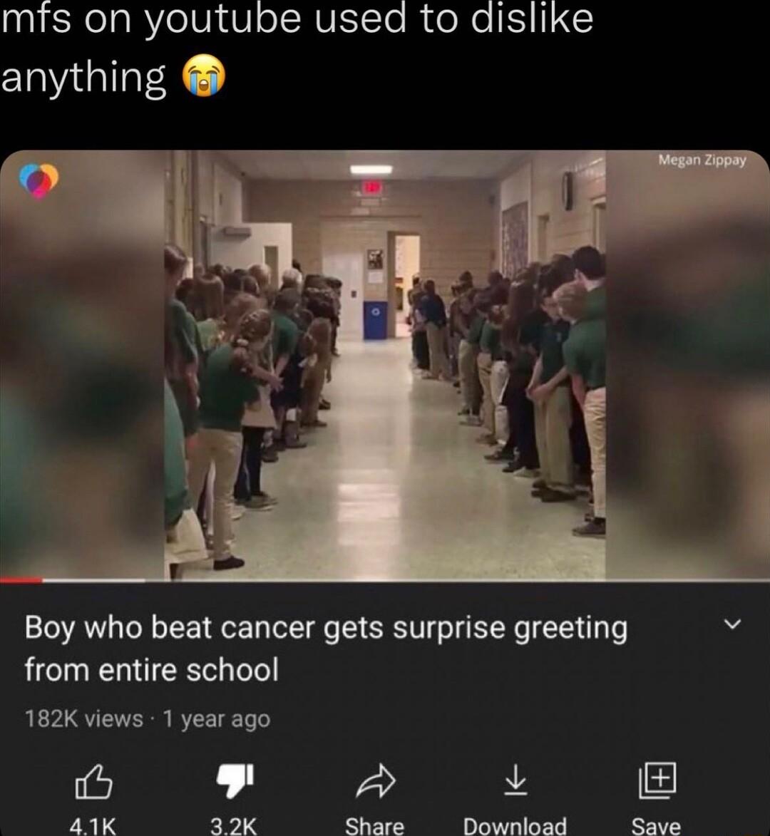 a1 ENeIaRYelV V oISHVESCTo I CoNe IFS anything Boy who beat cancer gets surprise greeting 5 from entire school 182K views 1 year ago 9 4 RIS 39K Shae Download Save