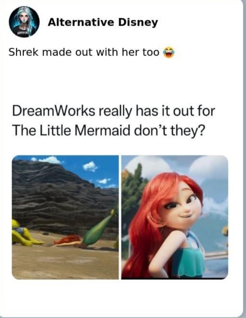 Alternative Disney Shrek made out with her too DreamWorks really has it out for The Little Mermaid dont they