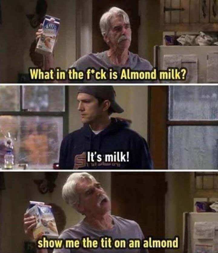What in the f*ck is Almond milk? It's milk! show me the tit on an almond