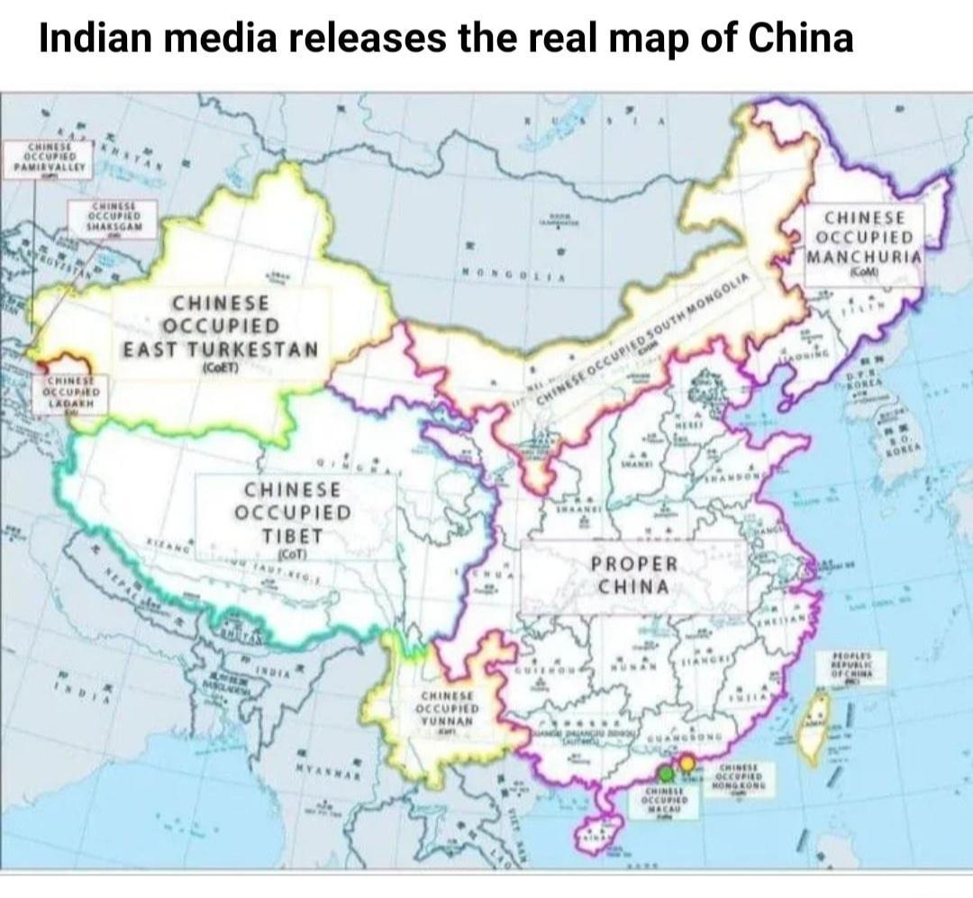 Indian media releases the real map of China cuimese occupien SAST TURKESTAN