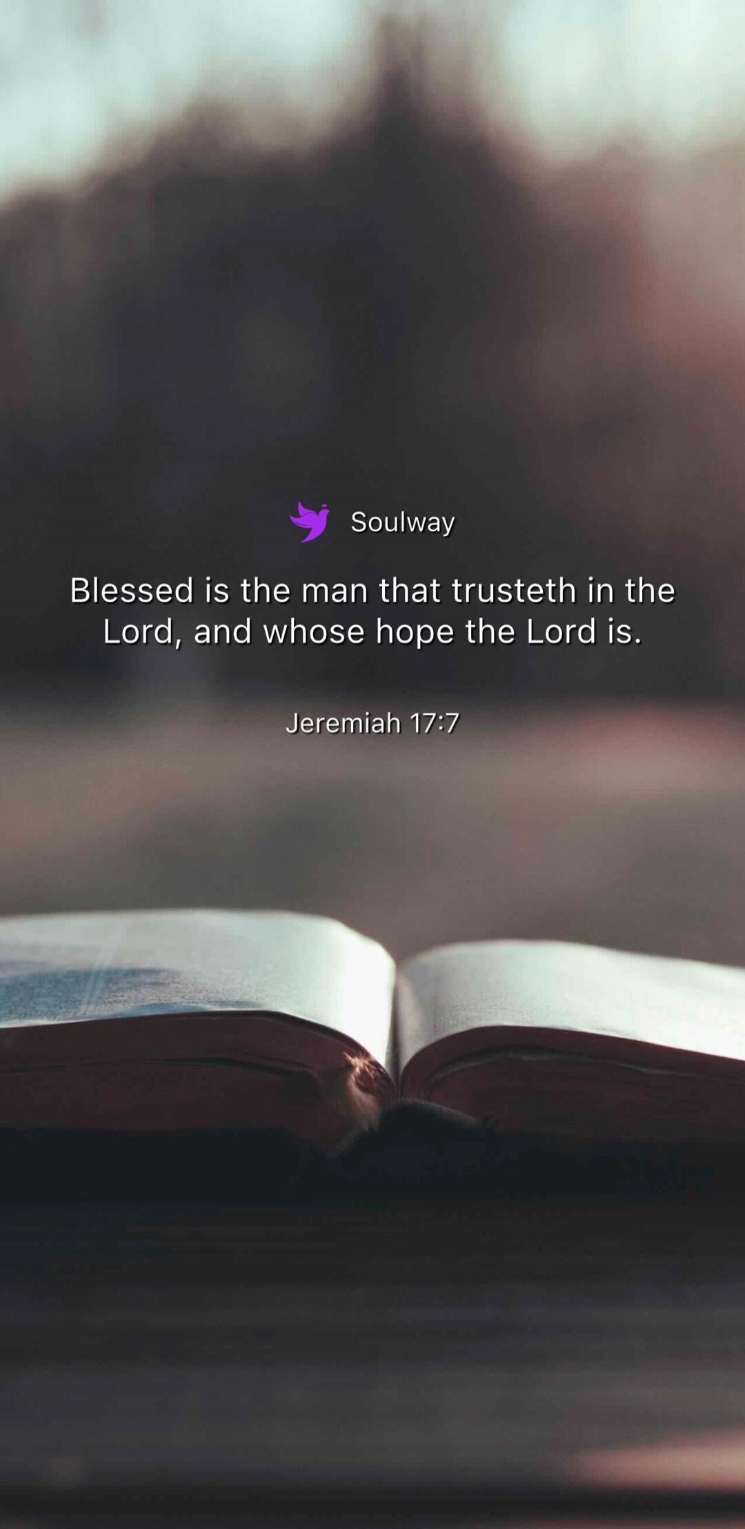 Soulway
Blessed is the man that trusteth in the Lord, and whose hope the Lord is.
Jeremiah 17:7