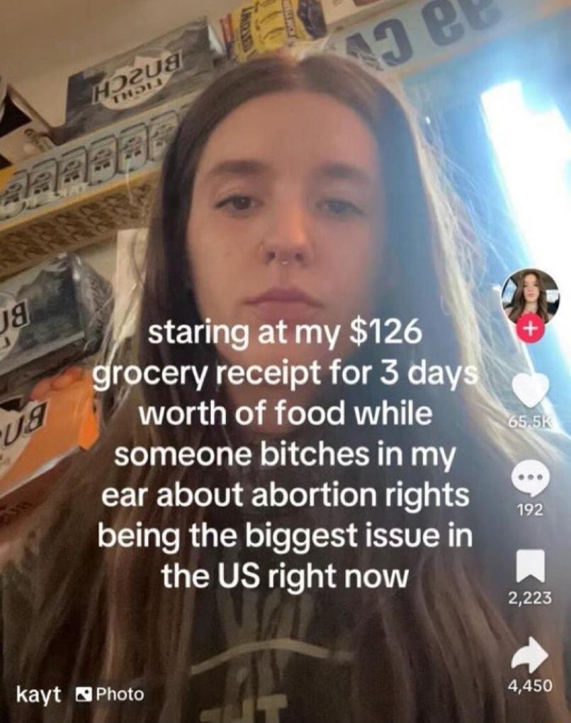 staring atmy 126 rocery receipt for 3 day 74 worth of food while someone bitches in my ear about abortion rights being the biggest issue in the US right now kayt Photo