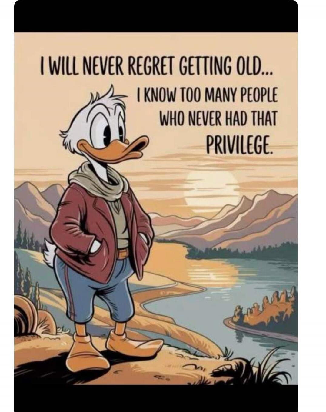 I WILL NEVER REGRET GETTING OLD... I KNOW TOO MANY PEOPLE WHO NEVER HAD THAT PRIVILEGE.