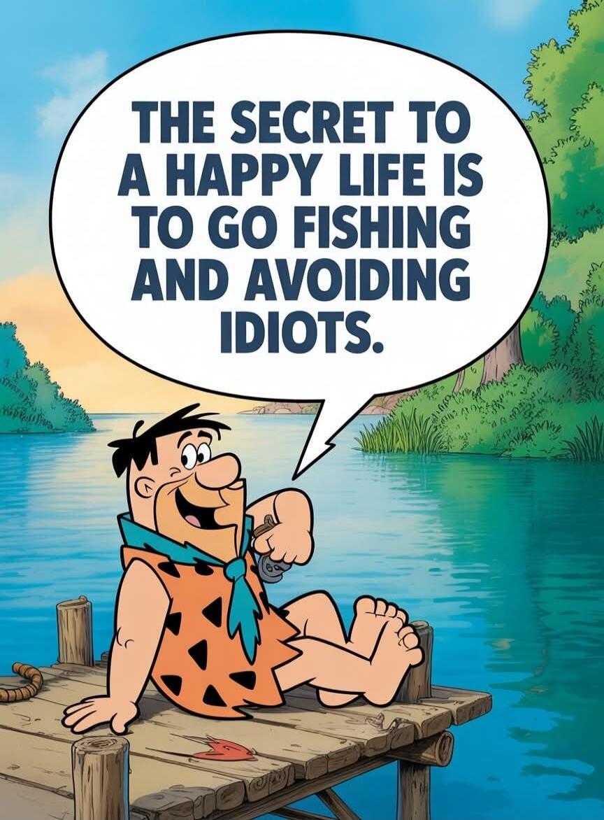 THE SECRET TO A HAPPY LIFE IS TO GO FISHING AND AVOIDING IDIOTS.