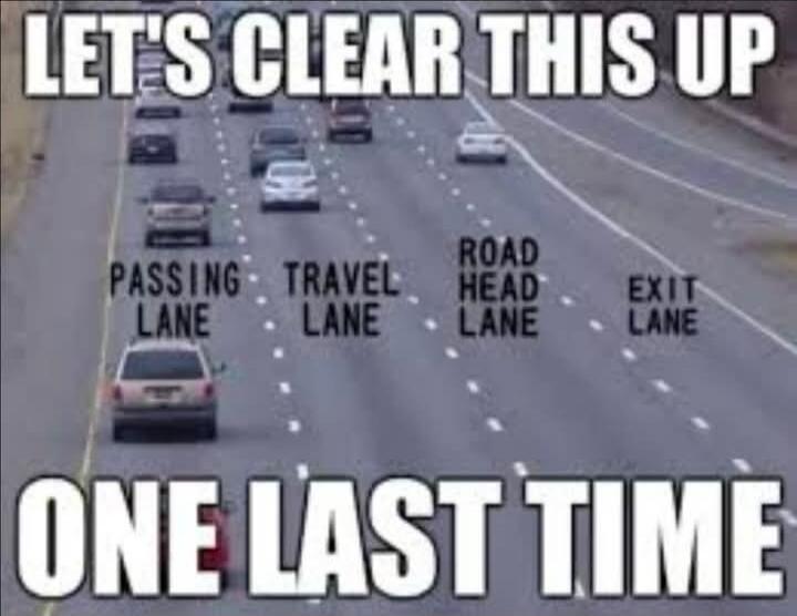 LET'S CLEAR THIS UP ONE LAST TIME

PASSING LANE   TRAVEL LANE   ROAD HEAD LANE   EXIT LANE