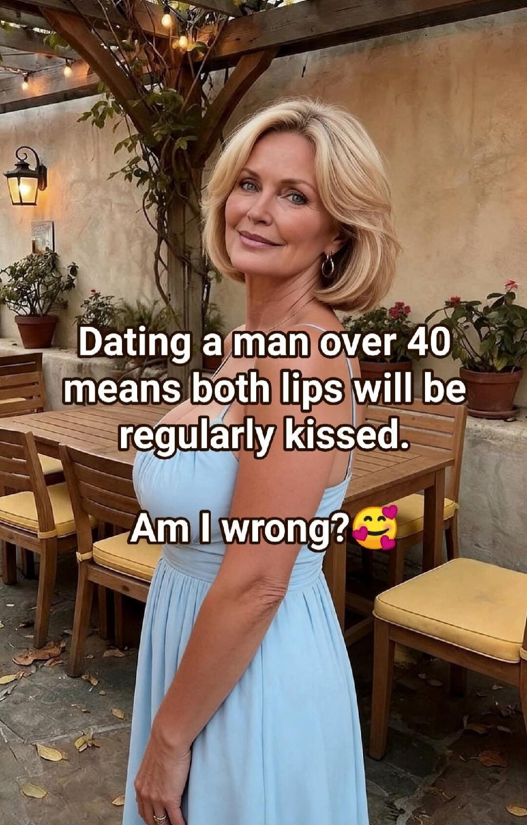 Dating a man over 40 means both lips will be regularly kissed. Am I wrong?