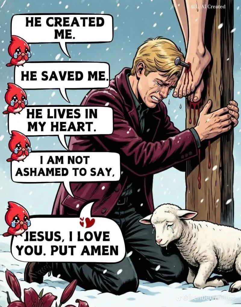 HE CREATED ME. HE SAVED ME. HE LIVES IN MY HEART. I AM NOT ASHAMED TO SAY, JESUS, I LOVE YOU. PUT AMEN