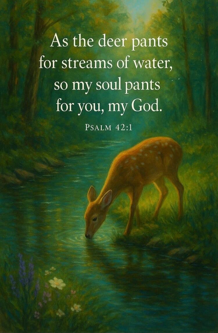 As the deer pants for streams of water, so my soul pants for you, my God. Psalm 42:1
