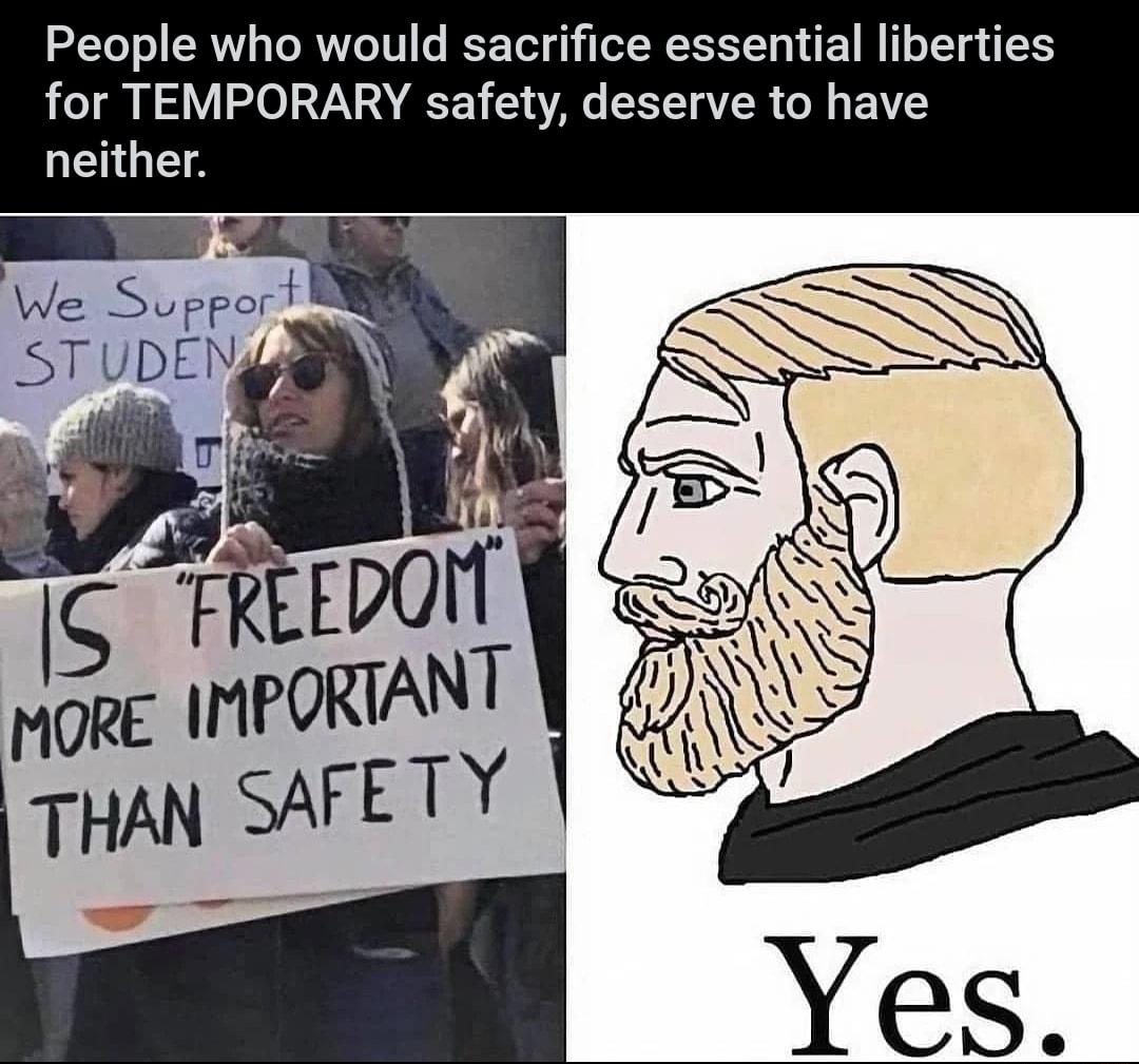 People who would sacrifice essential liberties for TEMPORARY safety deserve to have