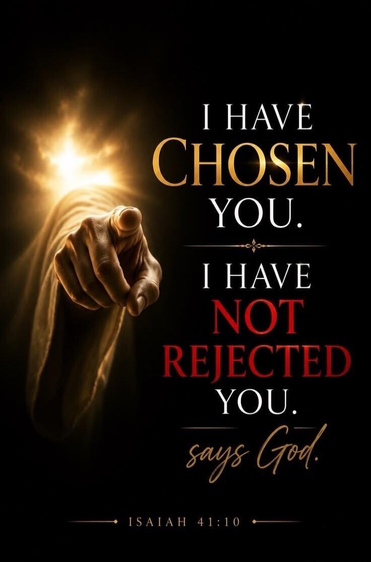 I HAVE CHOSEN YOU. I HAVE NOT REJECTED YOU. says God. ISAIAH 41:10