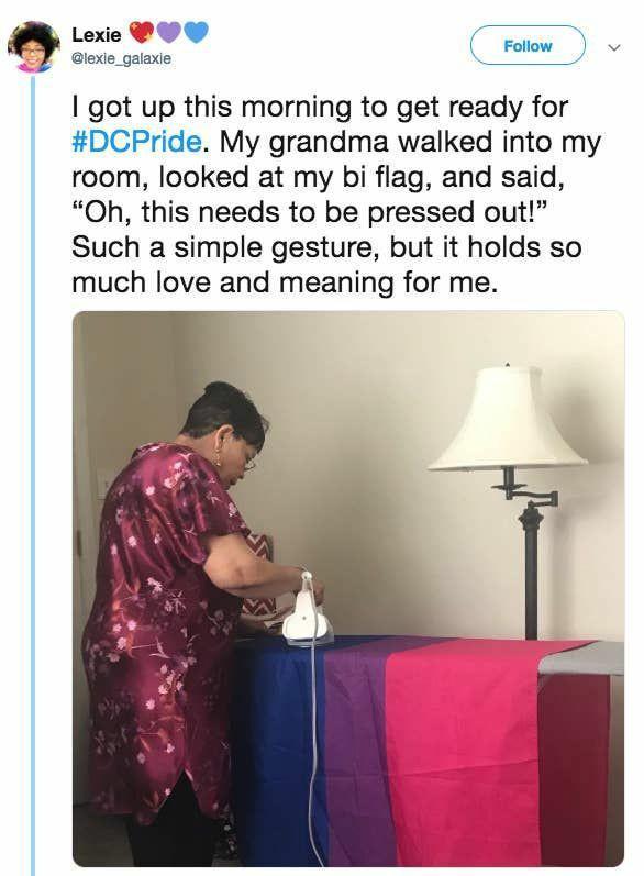L Lexie O Follow lexte_galaxie got up this morning to get ready for DCPride My grandma walked into my room looked at my bi flag and said Oh this needs to be pressed out Such a simple gesture but it holds so much love and meaning for me