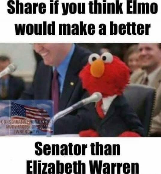 Share if you think Elmo would make a better Senator than Elizabeth Warren