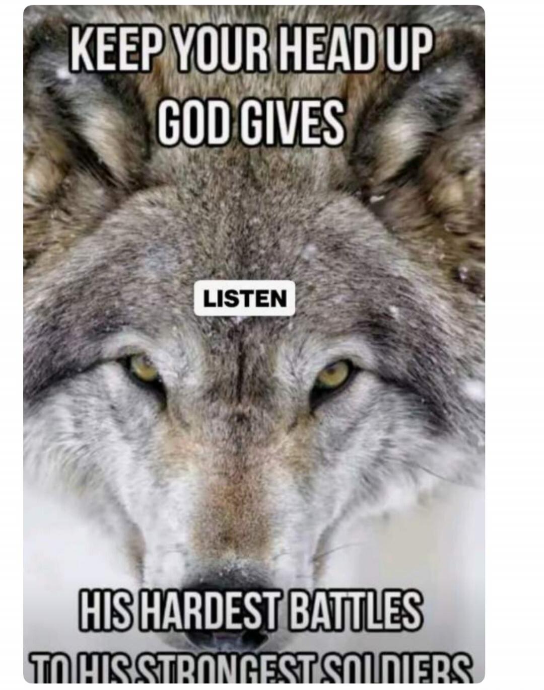 KEEP YOUR HEAD UP GOD GIVES LISTEN HIS HARDEST BATTLES TO HIS STRONGEST SOLDIERS