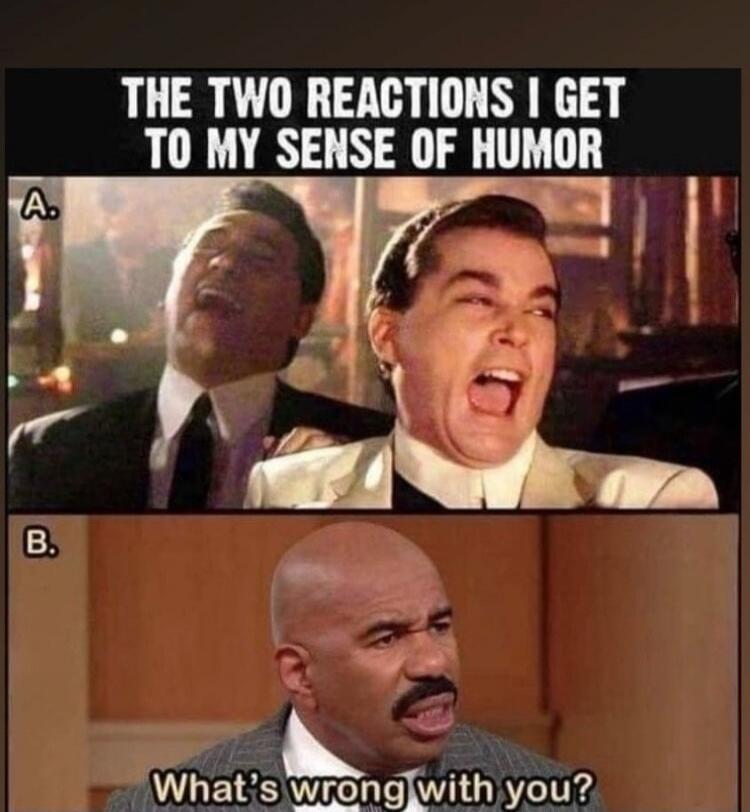 THE TWO REACTIONS I GET TO MY SENSE OF HUMOR. What's wrong with you?