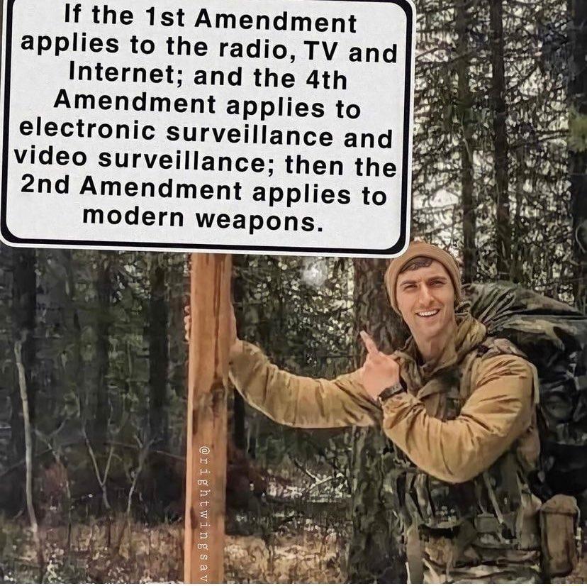 If the 1st Amendment applies to the radio TV and Internet and the 4th Amendment applies to electronic surveillance and o Vvideo surveillance then the 2nd Amendment applies to modern weapons