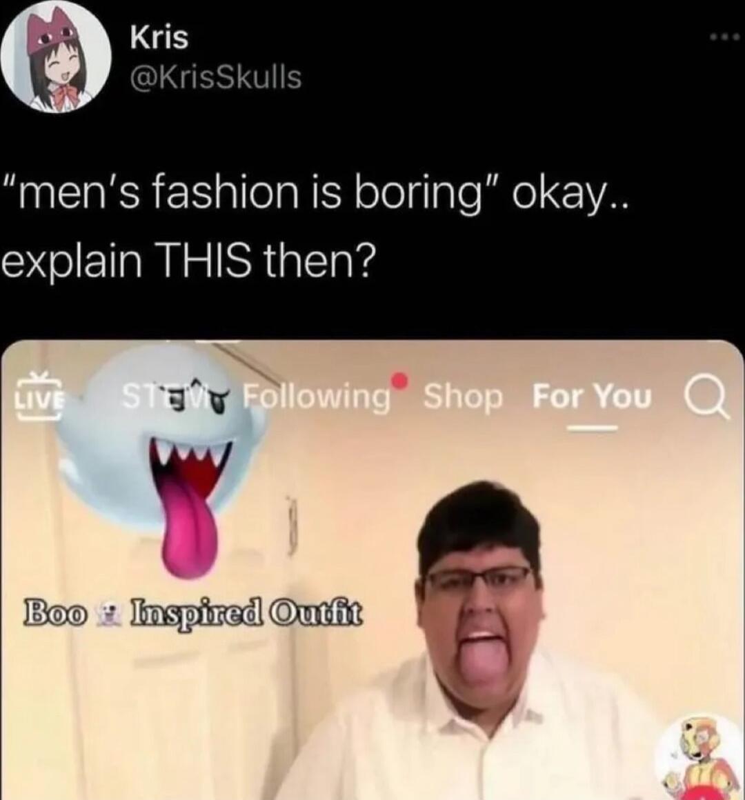mens fashion is boring okay explain THIS then b 4 oo Tnopivsd O