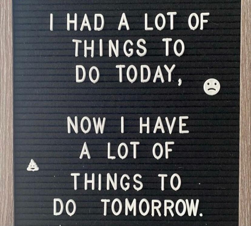 I HAD A LOT OF THINGS TO DO TODAY, :( NOW I HAVE A LOT OF THINGS TO DO TOMORROW.