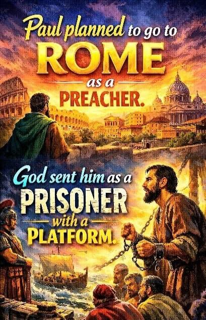 Paul planned to go to ROME as a PREACHER. God sent him as a PRISONER with a PLATFORM.