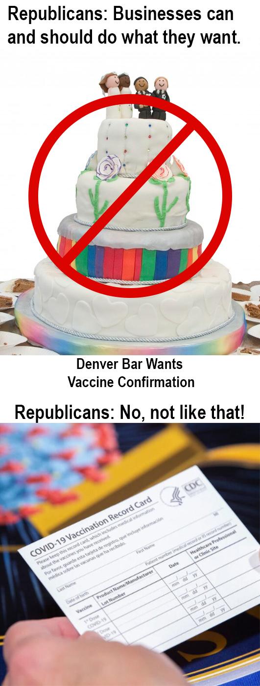 Republicans Businesses can and should do what they want P i Nl Denver Bar Wants Vaccine Confirmation Republicans No not like that l