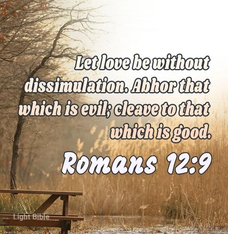 Let love be without dissimulation. Abhor that which is evil; cleave to that which is good. Romans 12:9 Light Bible