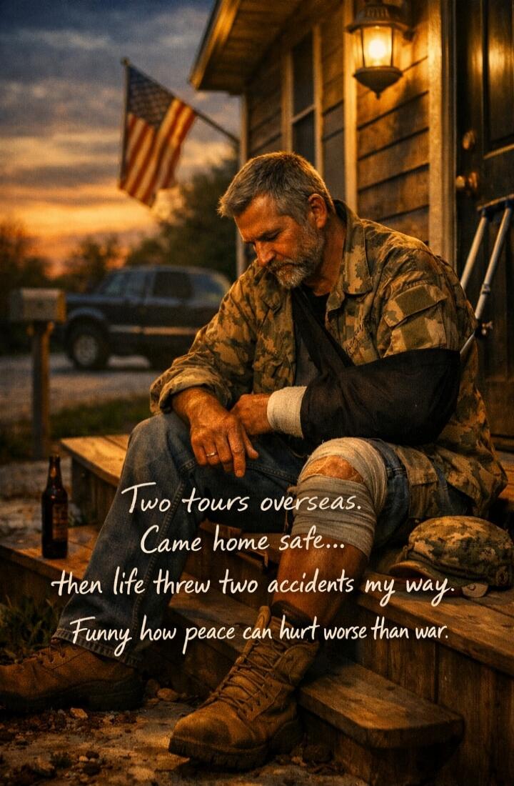 Two tours overseas. Came home safe... then life threw two accidents my way. Funny how peace can hurt worse than war.