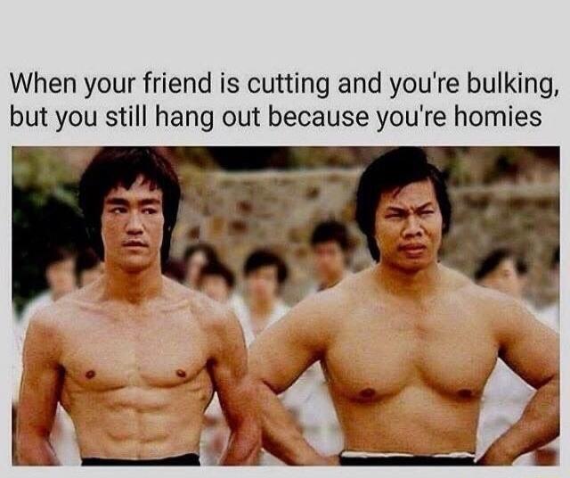 When your friend is cutting and you're bulking, but you still hang out because you're homies