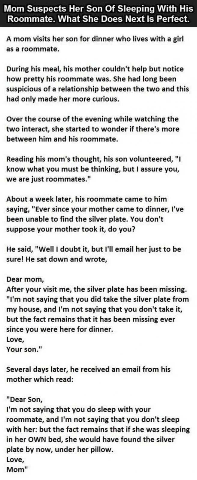 Mom Suspects Her Son Of Sleeping With His T T EVCRY T ELRST TN D TR A Bl o g T A mom visits her son for dinner who lives with a girl as a roommate During his meal his mother couldnt help but notice how pretty his roommate was She had long been suspicious of a relationship between the two and this had only made her more curious Over the course of the evening while watching the two interact she star