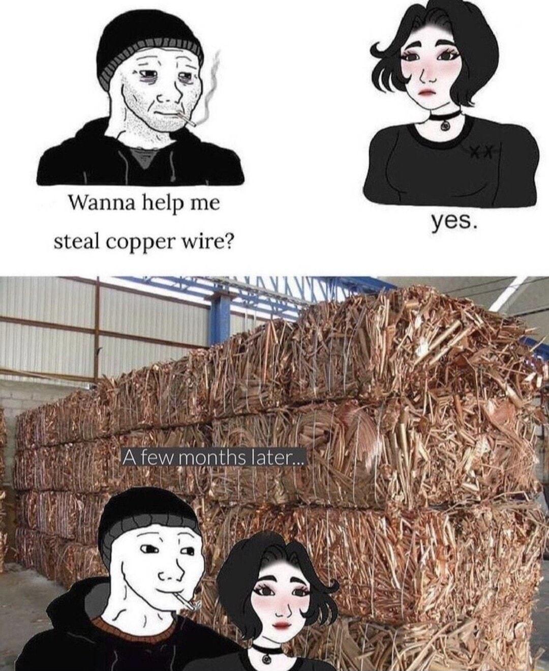 HA few months later Wanna help me steal copper wire