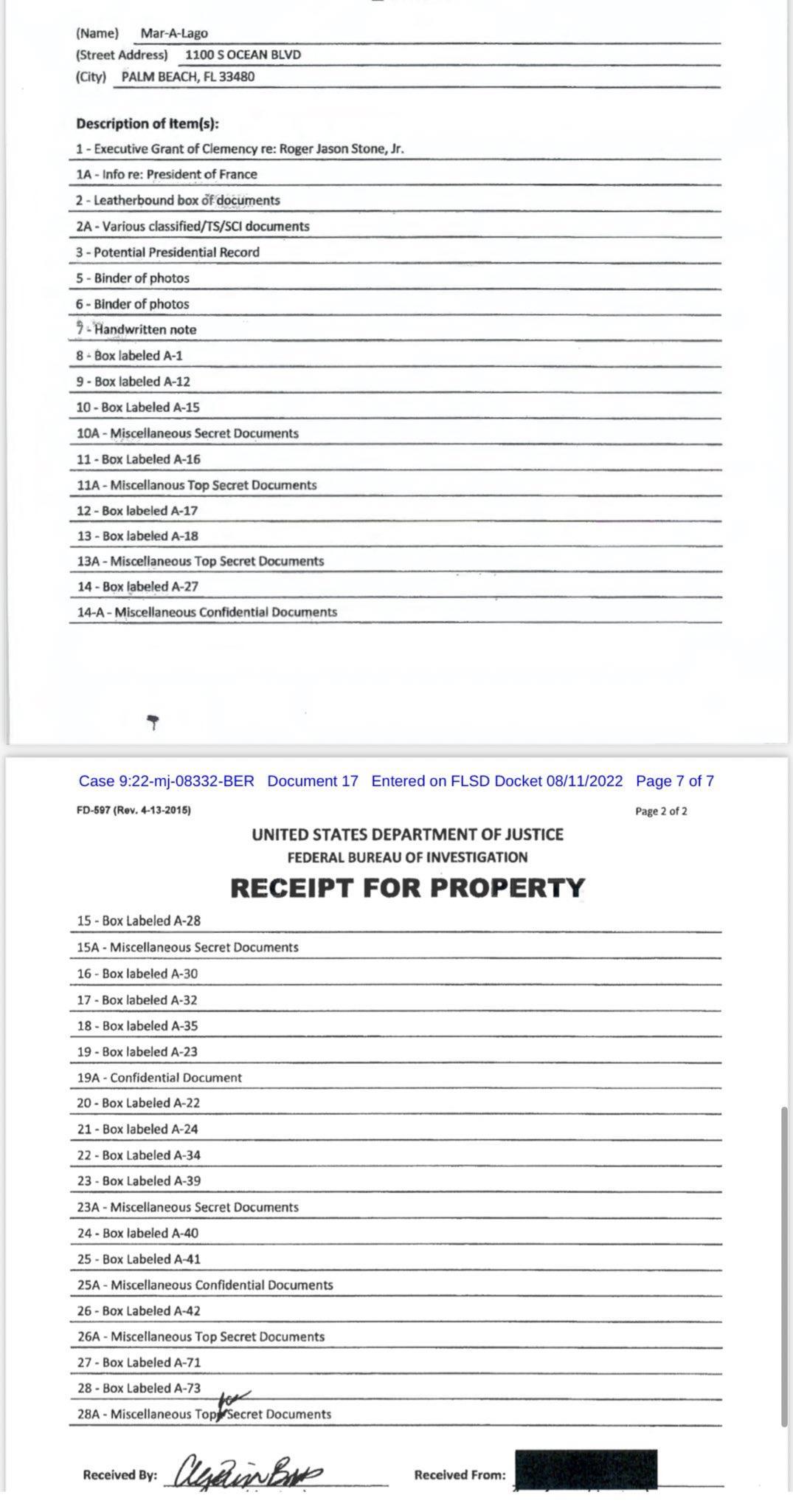 C120922m0RI32 8ER Documet 17 Entae o FLSO Docke ULI2022 Paga 7 of 7 o sy e UNITED STATES DEPARTMENT OF JUSTICE FEDERAL BUAGAL OF INVESTIGATION RECEIPT FOR PROPERTY WM_TJL o Lyl e