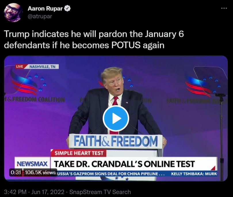 g Aaron Rupar 0 75 eatupar Trump indicates he will pardon the January 6 eS TaTo ETo1 53 il g T oTToTe 4y SER NUSTETE 11 y NASHVILLE TN NEWSMAX TAKE DR CRANDALLS ONLINE TEST KELLY TSHIBAKA MURK
