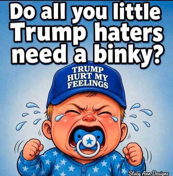 Do all you little Trump haters need a binky? TRUMP HURT MY FEELINGS
