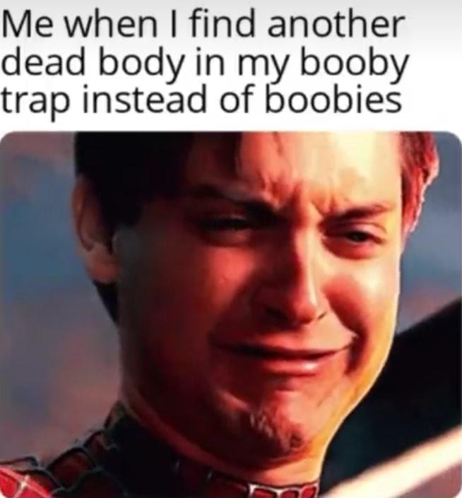 Me when find another dead body in my booby trap instead of boobies