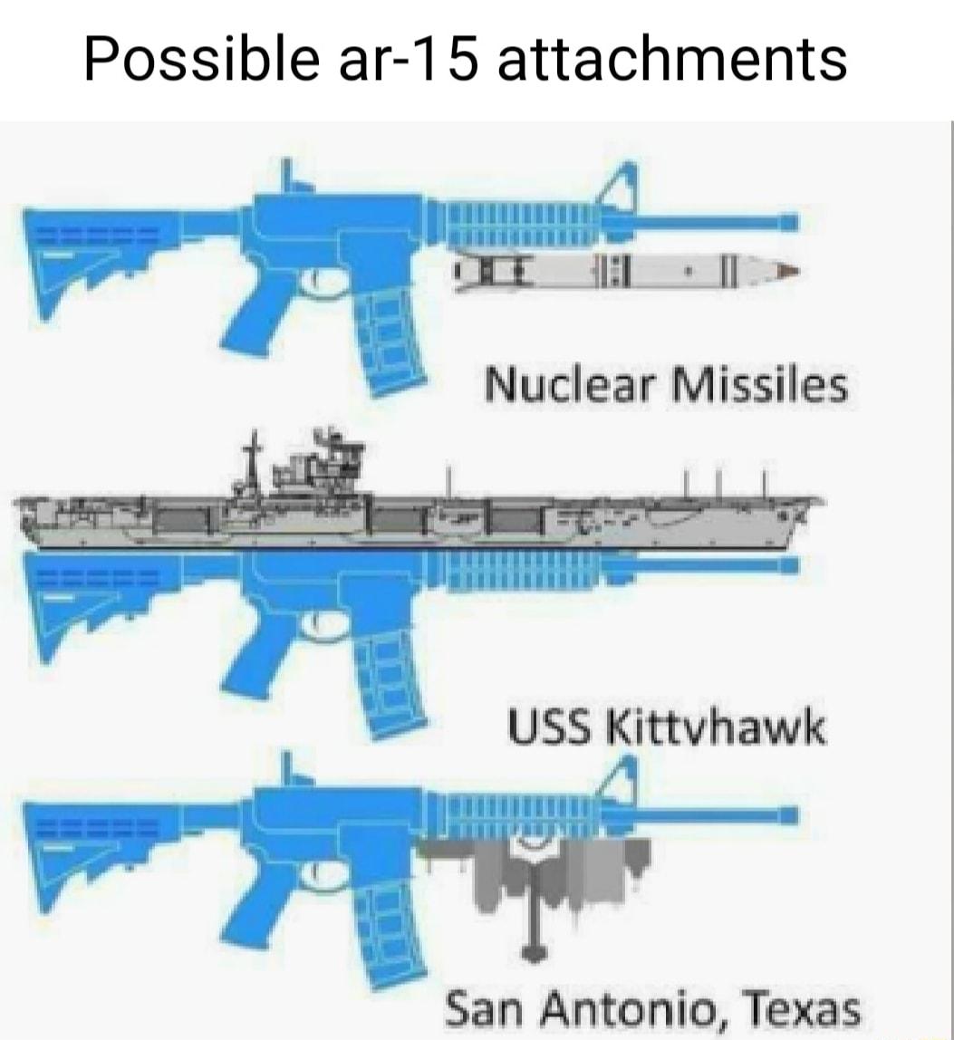 Possible ar 15 attachments Nuclear Missiles USS Kittvhawk San Antonio Texas