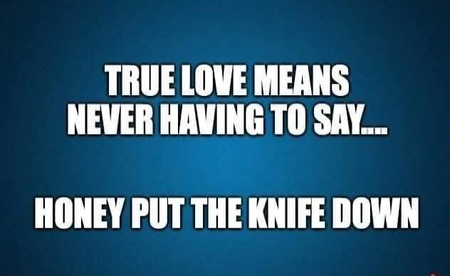 TRUE LOVE MEANS NEVER HAVING TO SAY... HONEY PUT THE KNIFE DOWN