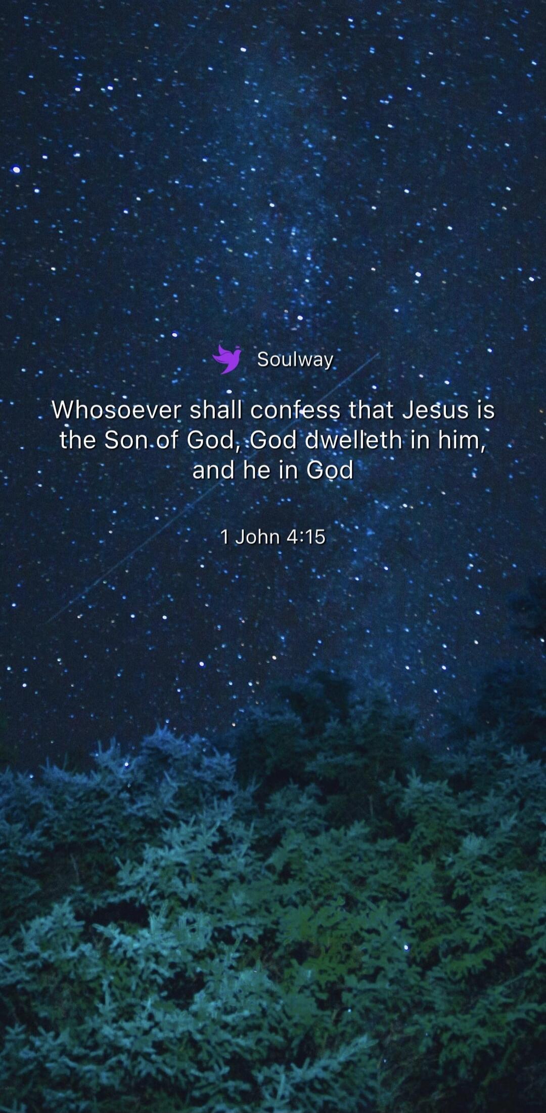 Soulway Whosoever shall confess that Jesus is the Son of God, God dwelleth in him, and he in God
1 John 4:15