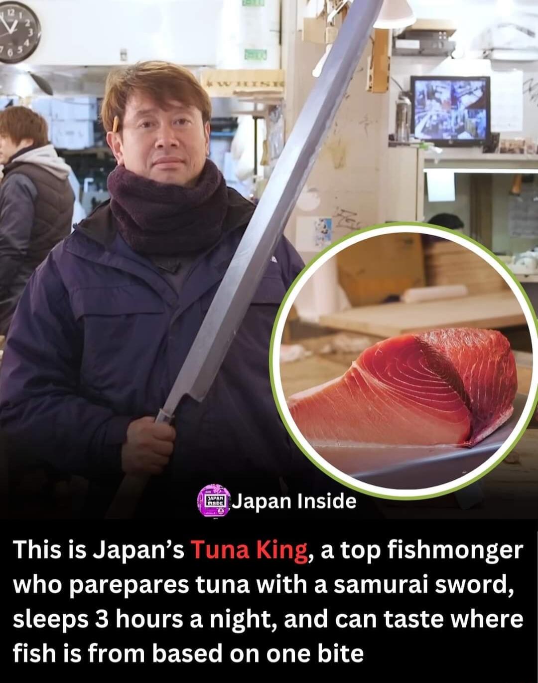 Japan inside L THIENETEL a top fishmonger who parepares tuna with a samurai sword sleeps 3 hours a night and can taste where fish is from based on one bite