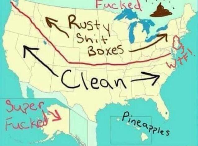 Clean
Rusty Shit Boxes
Fuck
Super Fucked
Pineapples
WTF