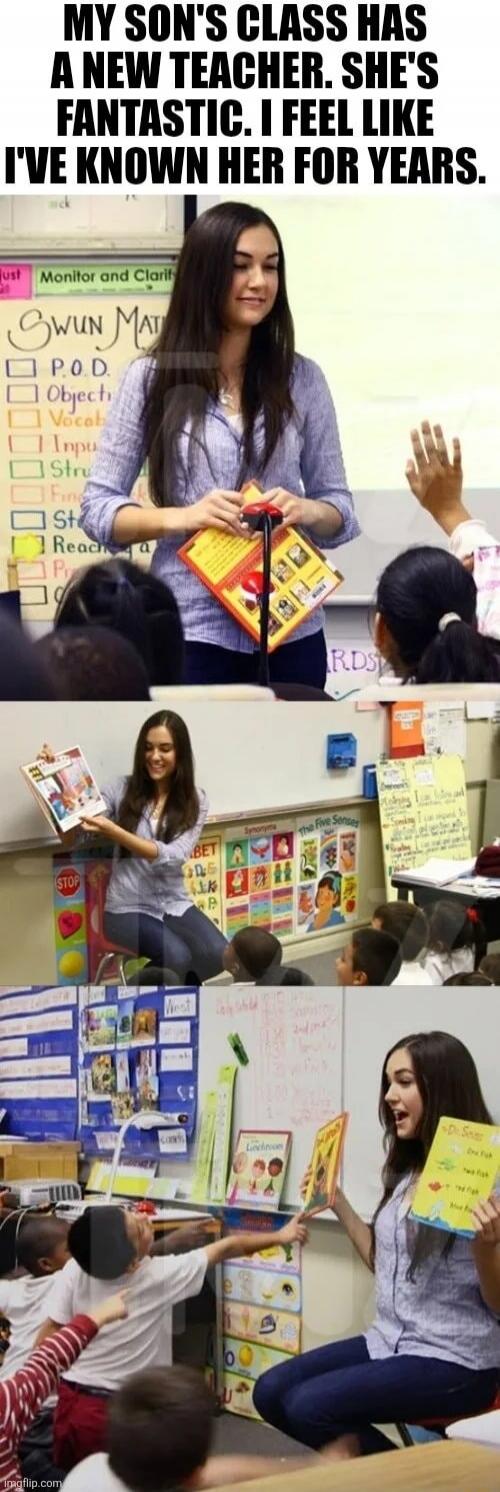 My son's class has a new teacher. She's fantastic. I feel like I've known her for years.