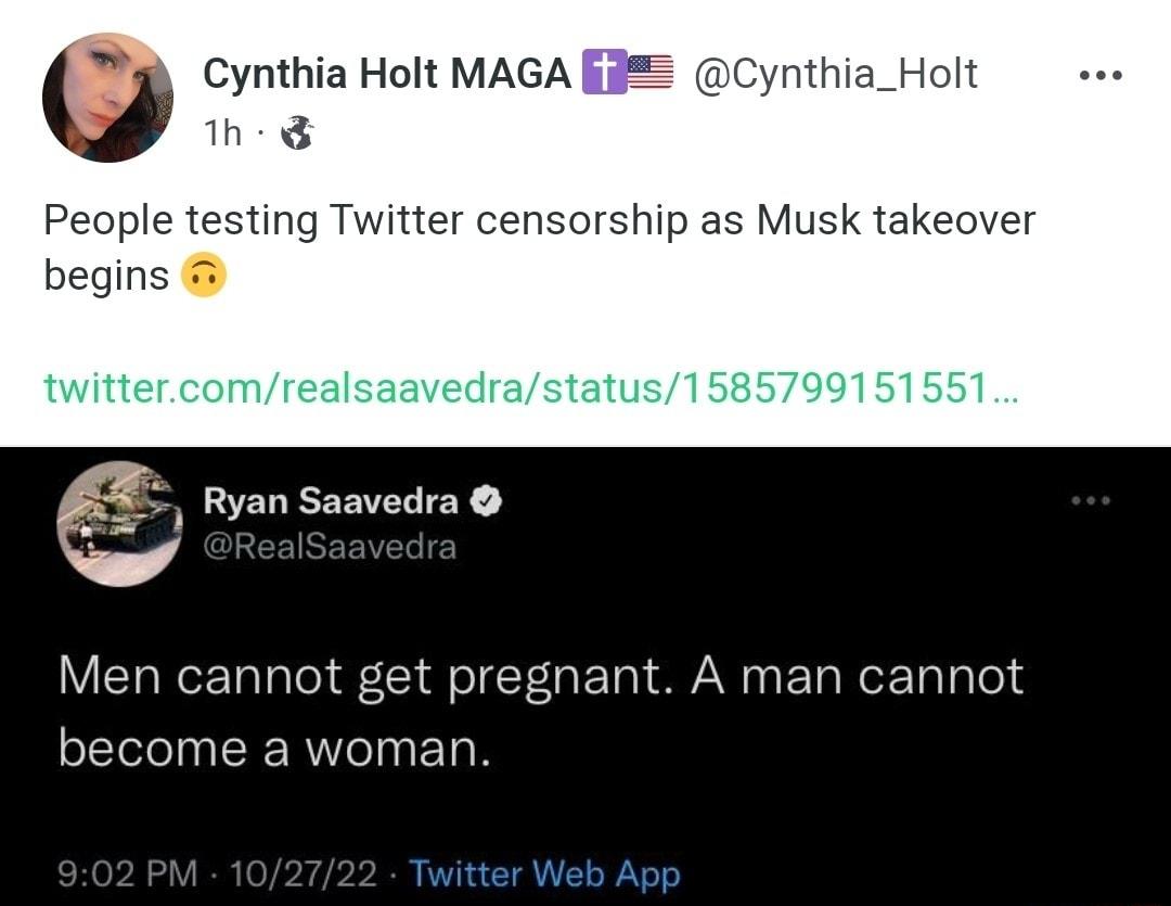 Cynthia Holt MAGA Ryan Saavedra Men cannot get pregnant A man cannot become a woman