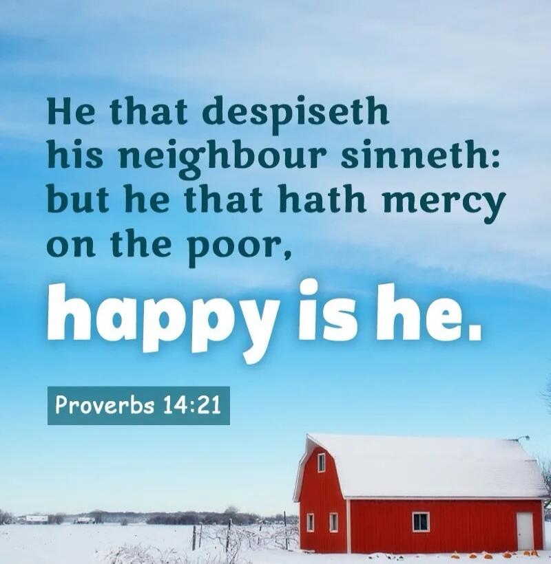 He that despiseth his neighbour sinneth: but he that hath mercy on the poor, happy is he. Proverbs 14:21